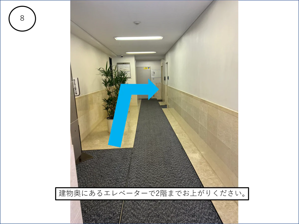 ③道路に出たら斜め右にクリニックがあります。